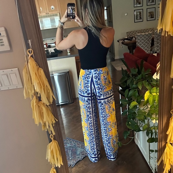 AKIRA Yellow and Blue Floral Wide Leg Pants - Picture 3 of 4